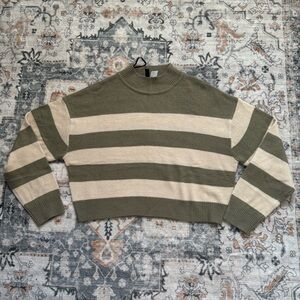 H&M Olive and Cream Striped Sweater